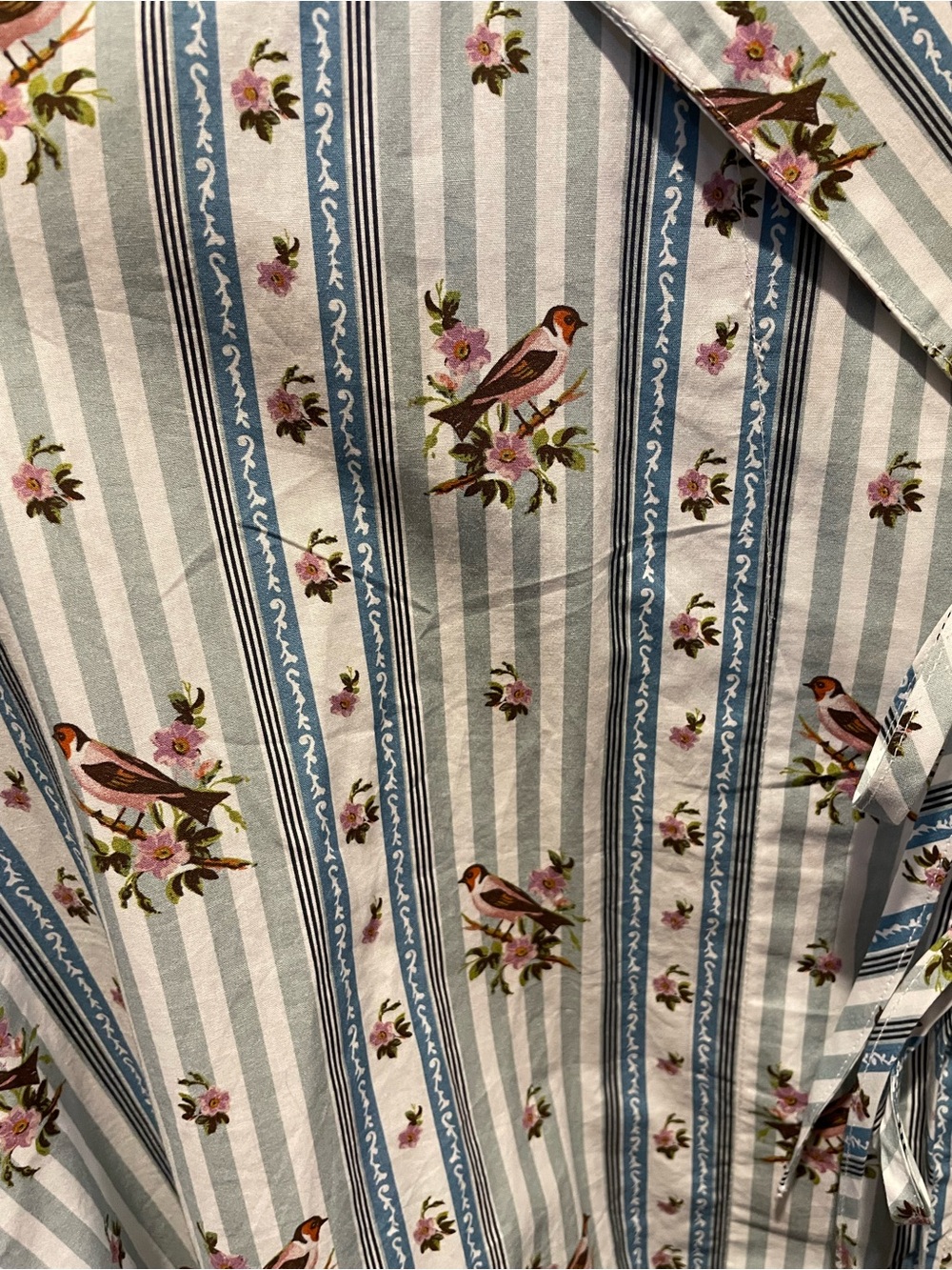 Anthropologie Light Blue Striped Floral And Bird Tie-Front Mini Dress NWOT - Picture 6 of 11
